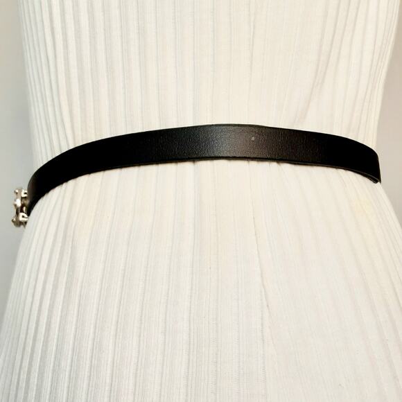 Rhinestone Studded Washer Ring Buckle Skinny Belt Adjustable Medium To Small - Picture 3 of 12
